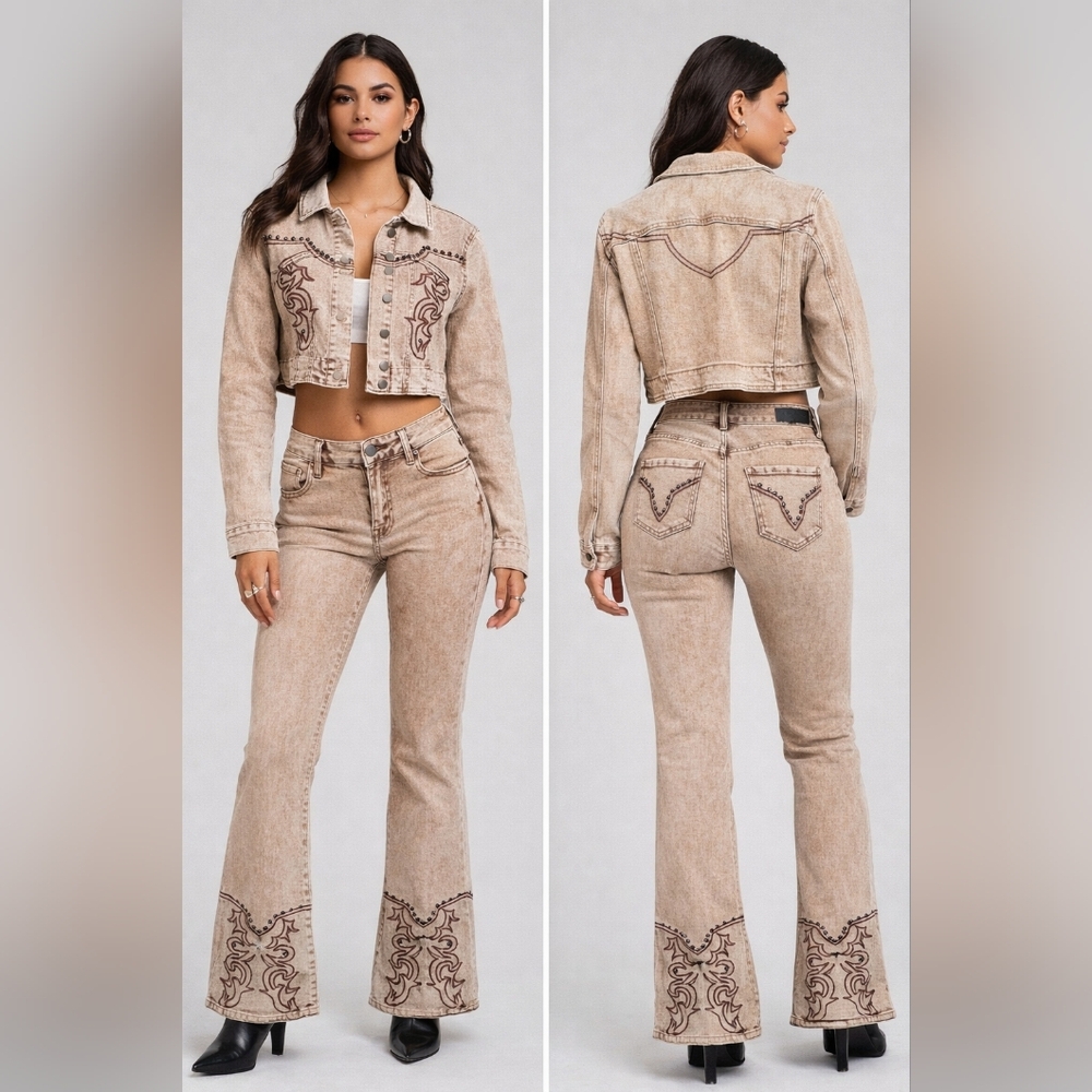 Fashion Nova Beige Denim Two-Piece Set